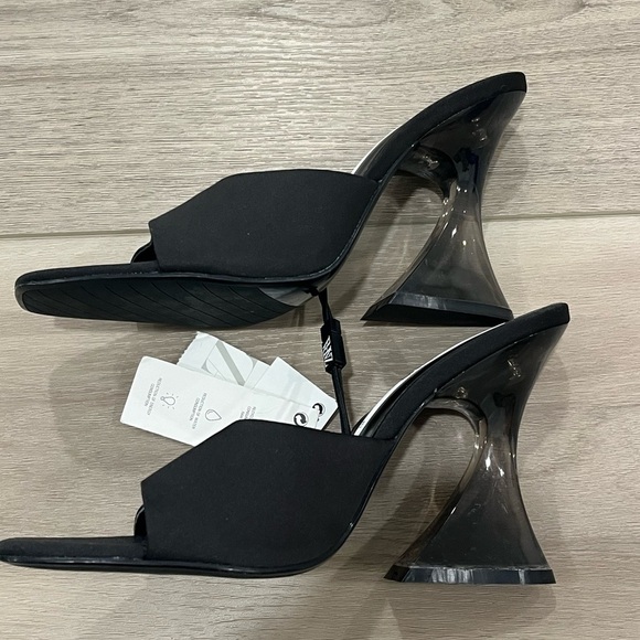 ZARA Heel Sandals Women’s 7.5 Black Methacrylate Open Toe 3663 - Picture 4 of 6